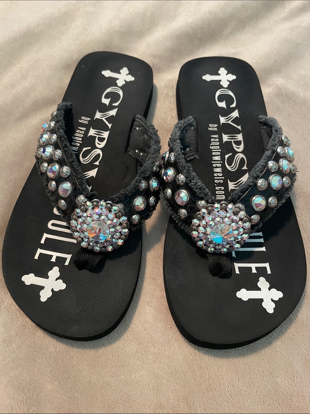 Gypsy Soul Black Jeweled Thong Sandals